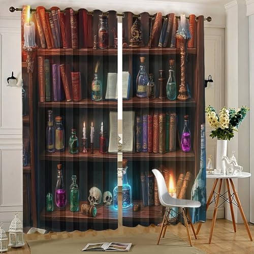 HDESDIS Mystical Bookshelf Blackout Curtains 2 Panels 1