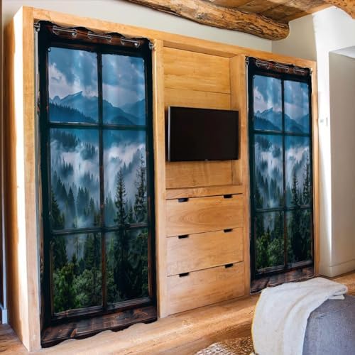 Misty Forest Landscape Door Curtain 34x80 Inches