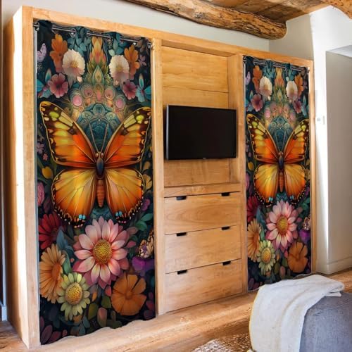 Shixiaoyan Butterfly Door Curtain with Flower Mandala Design