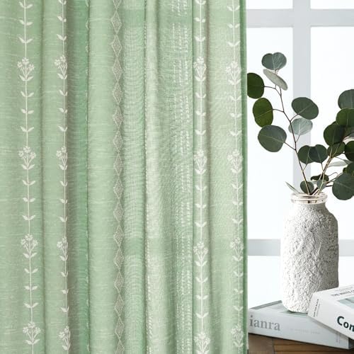 Sage Green Linen Sheer Curtains for Bedroom