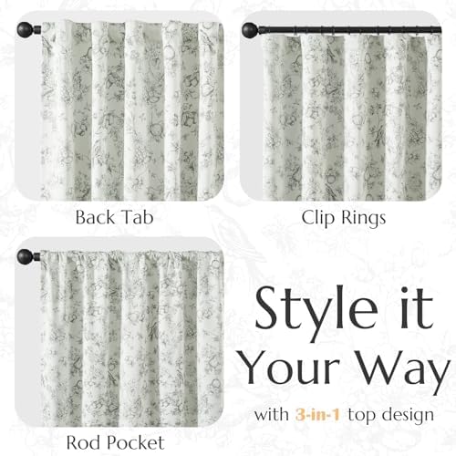 Jinchan 95 Blackout Floral Curtains 2 Panels
