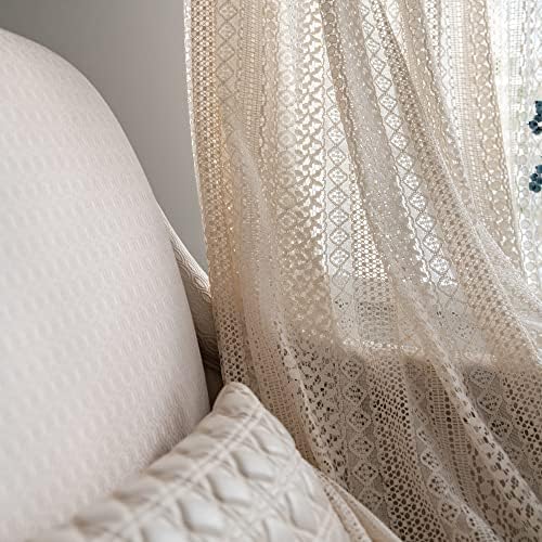JOOJA 2 Panels Beige Crochet Sheer Curtains
