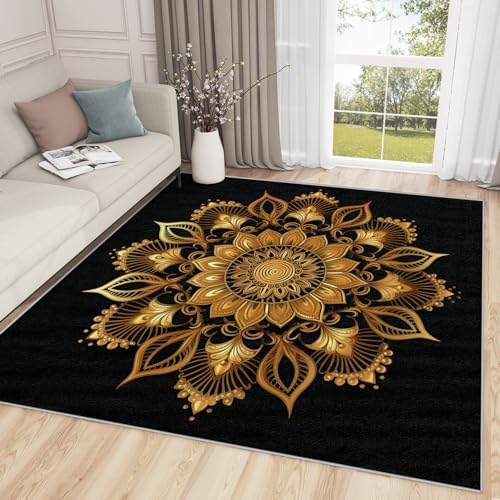 Zoainuos Mandala Throw Rug 2x3 Black Gold