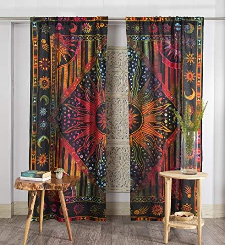 Popular Handicrafts Indian Burning Sun Moon Mandala Curtains - 25 Inch Rod Pocket Panels