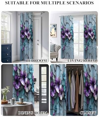 Carosoffe Purple Flower Grommet Door Curtain 52x96