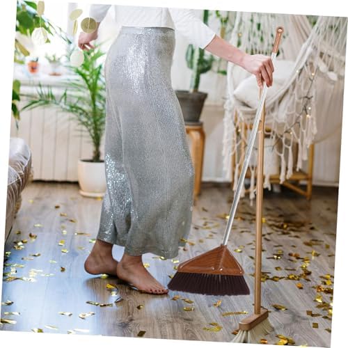Wood Grain Broom with Ergonomic Handle for Indoor Outdoor Cleaning