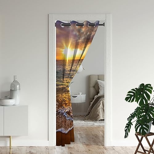 ONINUO Ocean Beach Scenic Door Curtains with Grommets