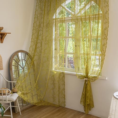 Sutuo Home Sage Green Lace Curtains 2 Panels Set