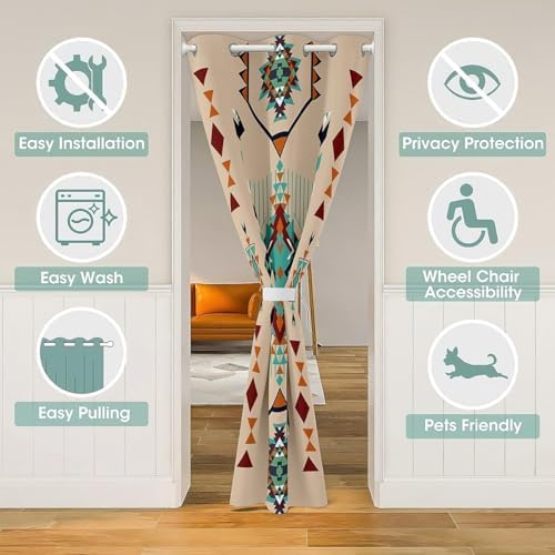Jejeloiu Southwestern Door Curtain 34x80 Geometric Design