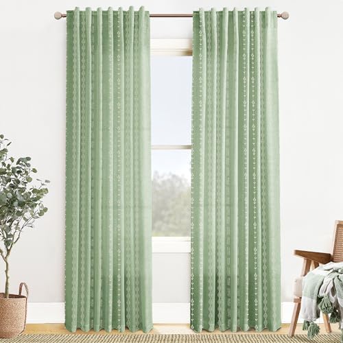 Sage Green Linen Sheer Curtains for Bedroom