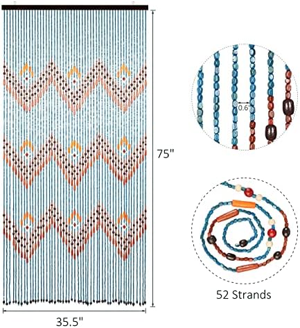 Boho Bamboo Beaded Curtain 355 x 75 Inches Blue