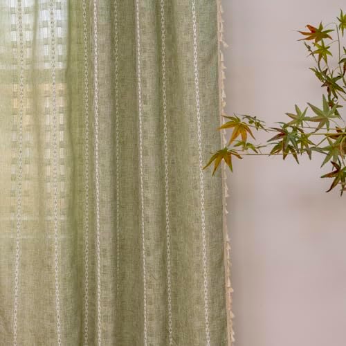 Deeprove Boho Curtain Panel 96 Inches Long Sage Green