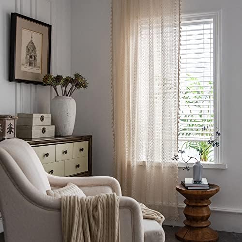JOOJA 2 Panels Beige Crochet Sheer Curtains