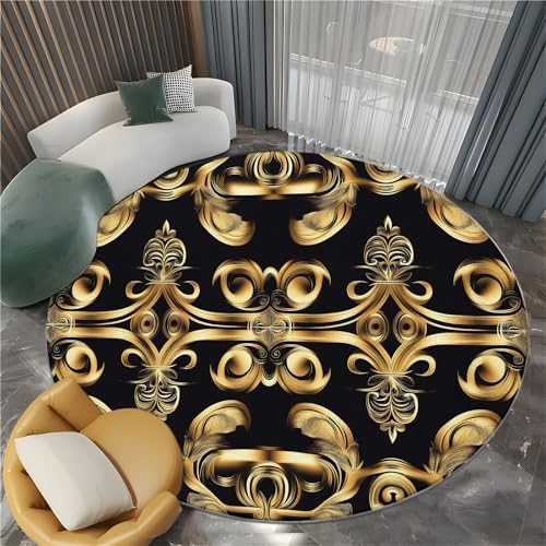 4ft Round Faux Wool Area Rug with Greek Pattern