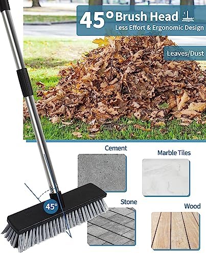 LandHope Adjustable Push Broom for Outdoor Cleaning