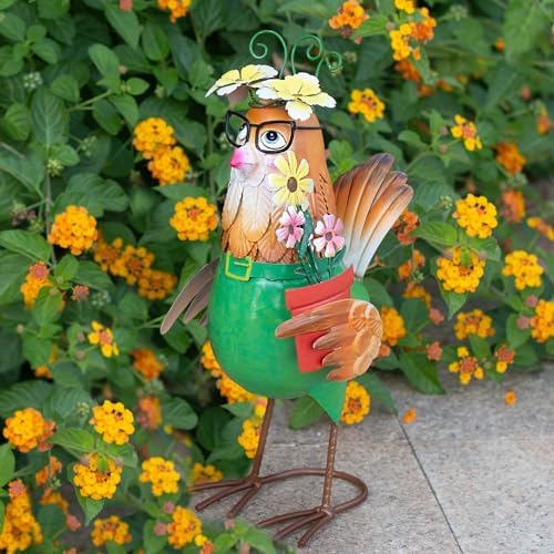 Natelf Metal Rooster Hen Garden Statue