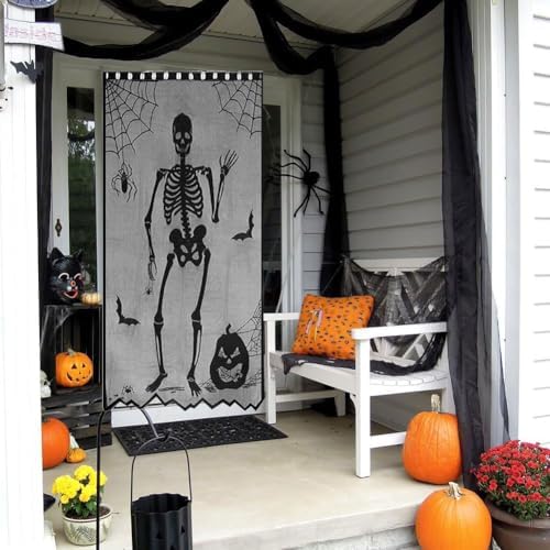 Halloween Black Lace Curtain with Skull and Witch Pattern