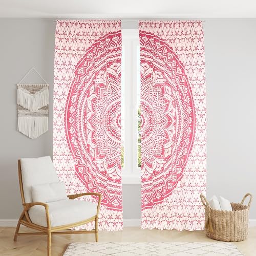 Bless International Pink Mandala Curtain Panels 38x83 Inches