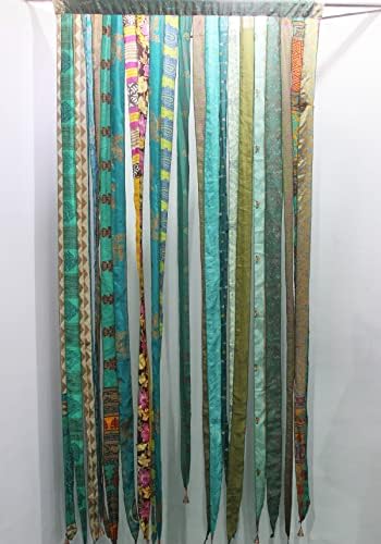 Mango Gifts Old Silk Sari Green Door Curtain Panel