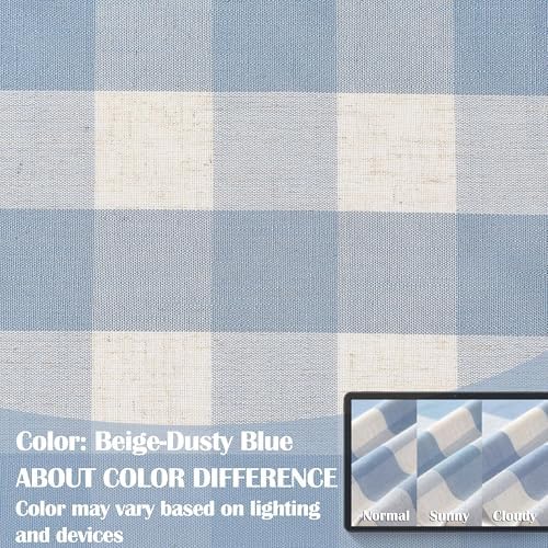 Bapawfish 90 Inch Buffalo Plaid Curtains 2 Panels Beige-Dusty Blue