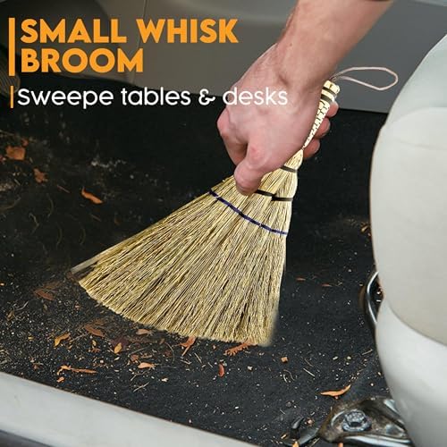 Handcrafted Small Whisk Broom - 12 Tall Sorghum Bamboo