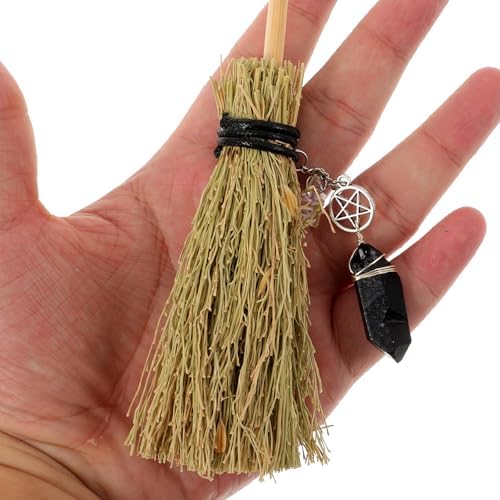 HOMSFOU Halloween Crystal Witch Broom Mini Decor
