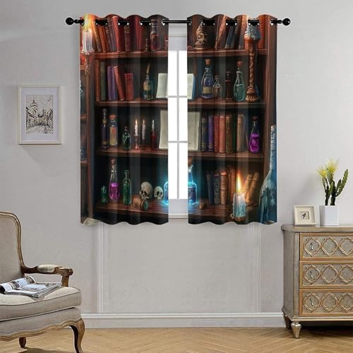 HDESDIS Mystical Bookshelf Blackout Curtains 2 Panels 1
