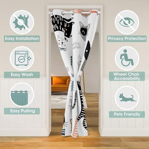 Erosebridal Cute Cat Door Drape 42x80 Inch Panel
