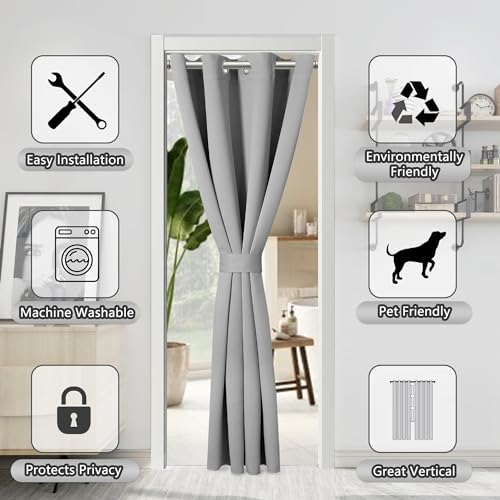 AOSKY Door Curtains - Light Grey Grommet Panels 52x90