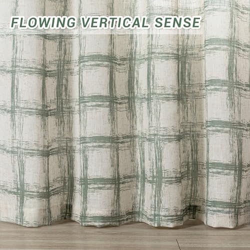 MYSKY HOME Sage Green Plaid Curtains 2 Panels
