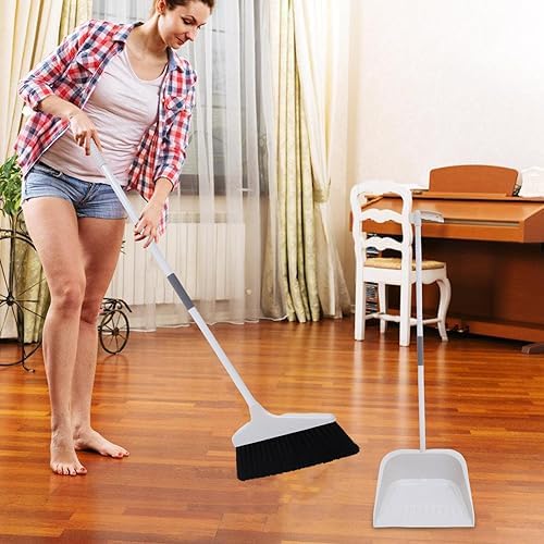 Lurrose Heavy Duty Broom and Dustpan Set with Long Handle