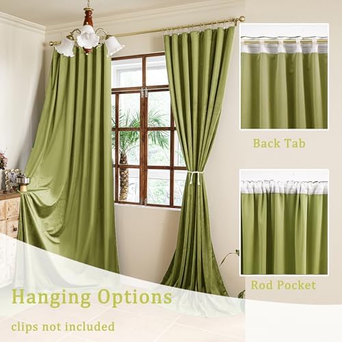 YOFUN Olive Green Velvet Curtains 96 Inch 2 Panels