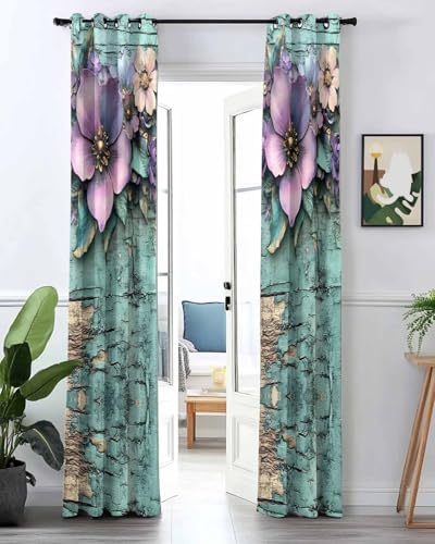 Carosoffe Purple Floral Door Curtain 52x96 Blackout Panel 1