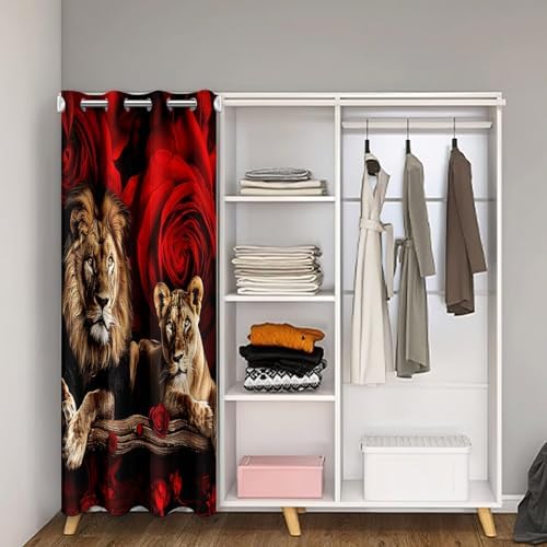 Feelyou 3D Lion Door Curtain 34x80 Red Rose Floral