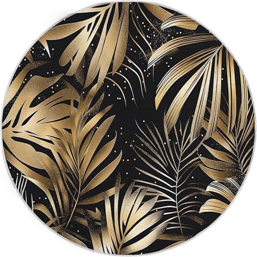 4ft Round Rug - Leaves Pattern Non-Slip Washable Pet-Friendly