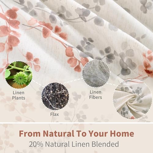 BGment Linen Curtains 90 Inch 2 Panels Terracotta Floral