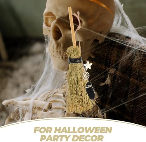 HOMSFOU Halloween Crystal Witch Broom Mini Decor