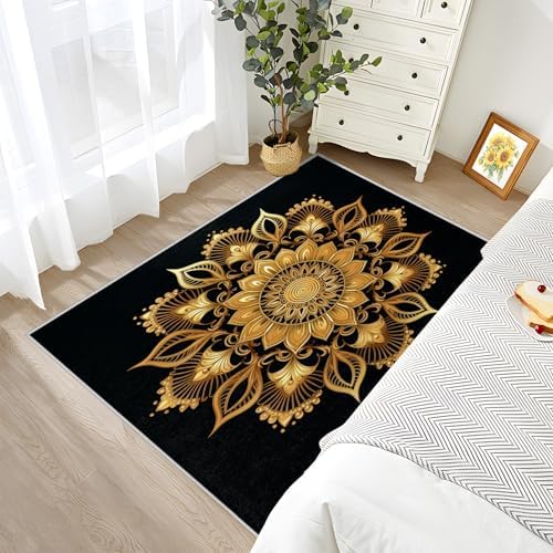 Zoainuos Mandala Throw Rug 2x3 Black Gold