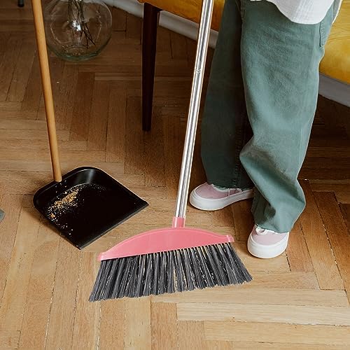 Ciieeo Heavy-Duty Broom with Long Handle and Pink Design