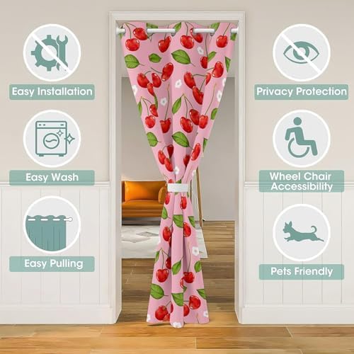 Cherry Print Door Curtain 42x80 Blackout Panel