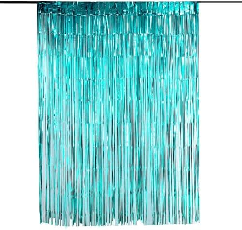 Efavormart 8ft Turquoise Foil Fringe Curtain