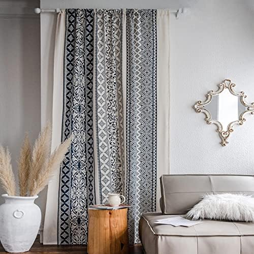 VOGOL Boho Curtains 59x94 Inch Navy Blue on Beige 1