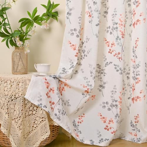 BGment Linen Curtains 90 Inch 2 Panels Terracotta Floral