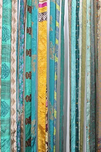 Mango Gifts Old Silk Sari Green Door Curtain Panel