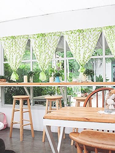 Breling Green Leaf Sheer Curtains 2 Piece Set