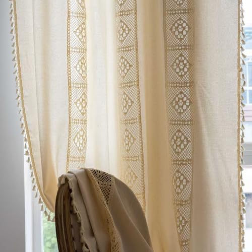 Deeprove Boho Curtains 59x96 Inches Cream Cotton Panel