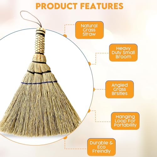 Handcrafted Small Whisk Broom - 12 Tall Sorghum Bamboo