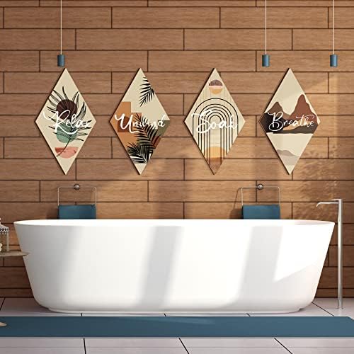 FairySandy 4 Pcs Rhombus Boho Bathroom Wall Art Decor