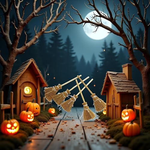 5Pcs Halloween Witch Broom Miniature Props 1