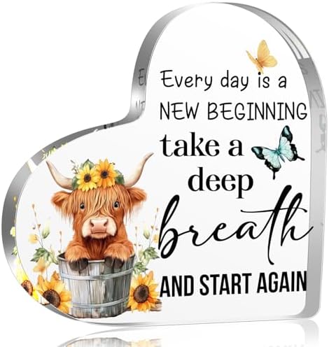 YAANUNULU Spring Decorations Highland Cow Motivational Plaque 1